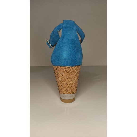 Jimmy Choo Wedge Sandals Blue Suede Cork Espadrilles Made in Spain Size 38 - Picture 14 of 16